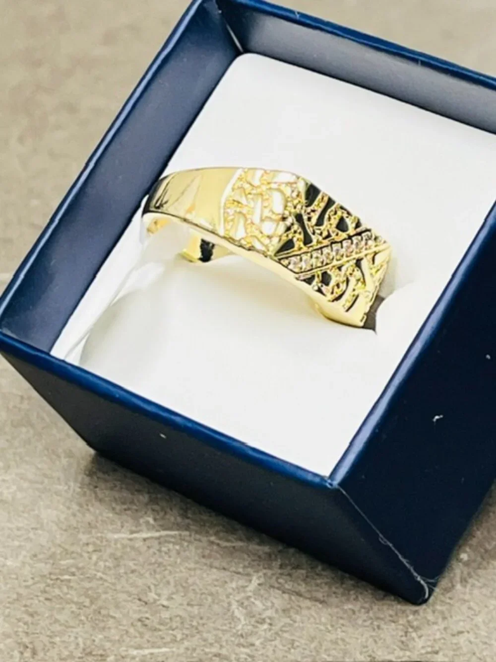 14 KT GOLD PLATED DESIGNER DIAMOND NUGGET RING SIZES 10
